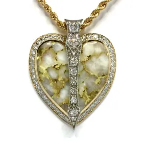 Gold Quartz Necklace Cupid's Revenge 2.10ctw Diamonds Heart Pendant