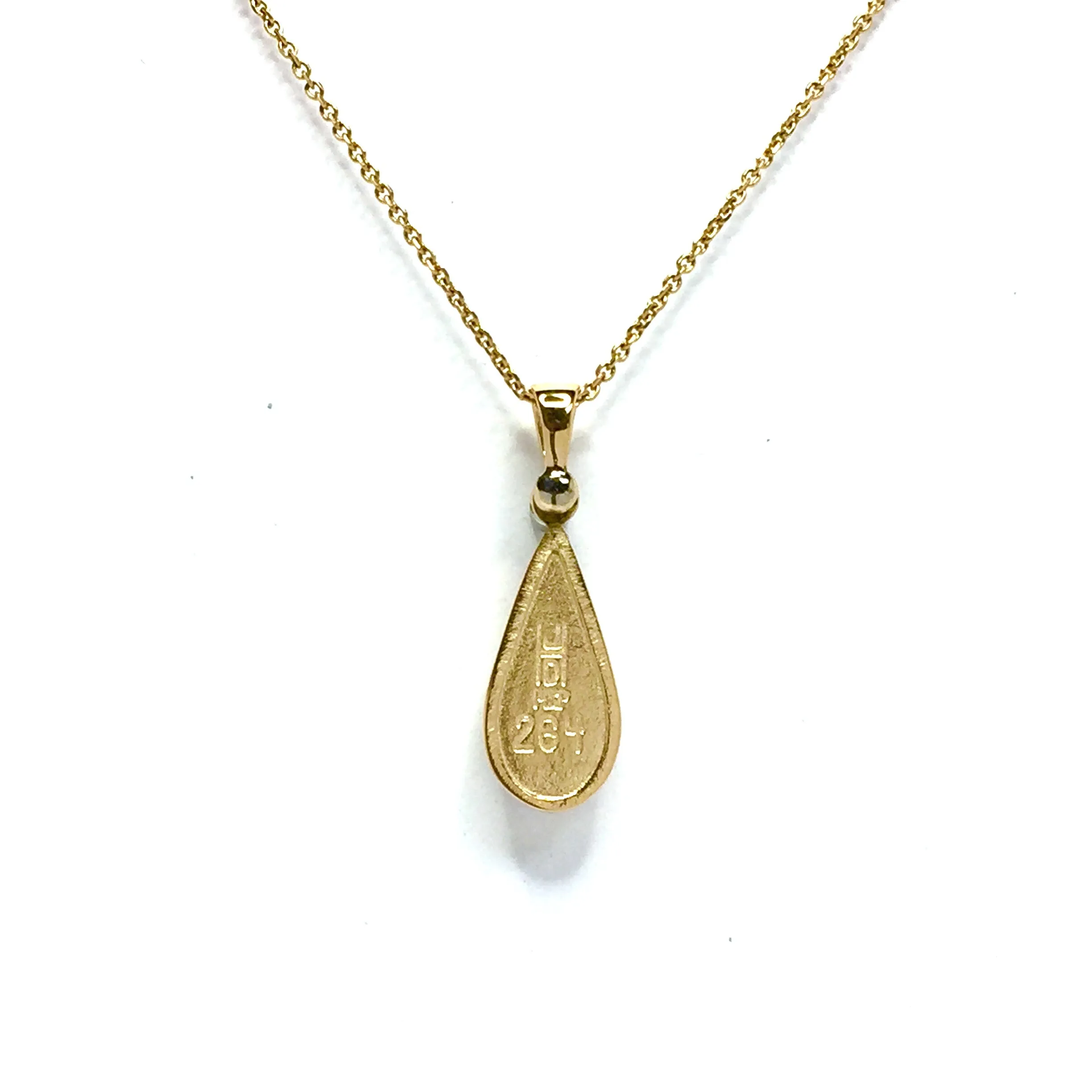 Gold Quartz Necklace Tear Drop Inlaid Pendant with .02ct Diamond