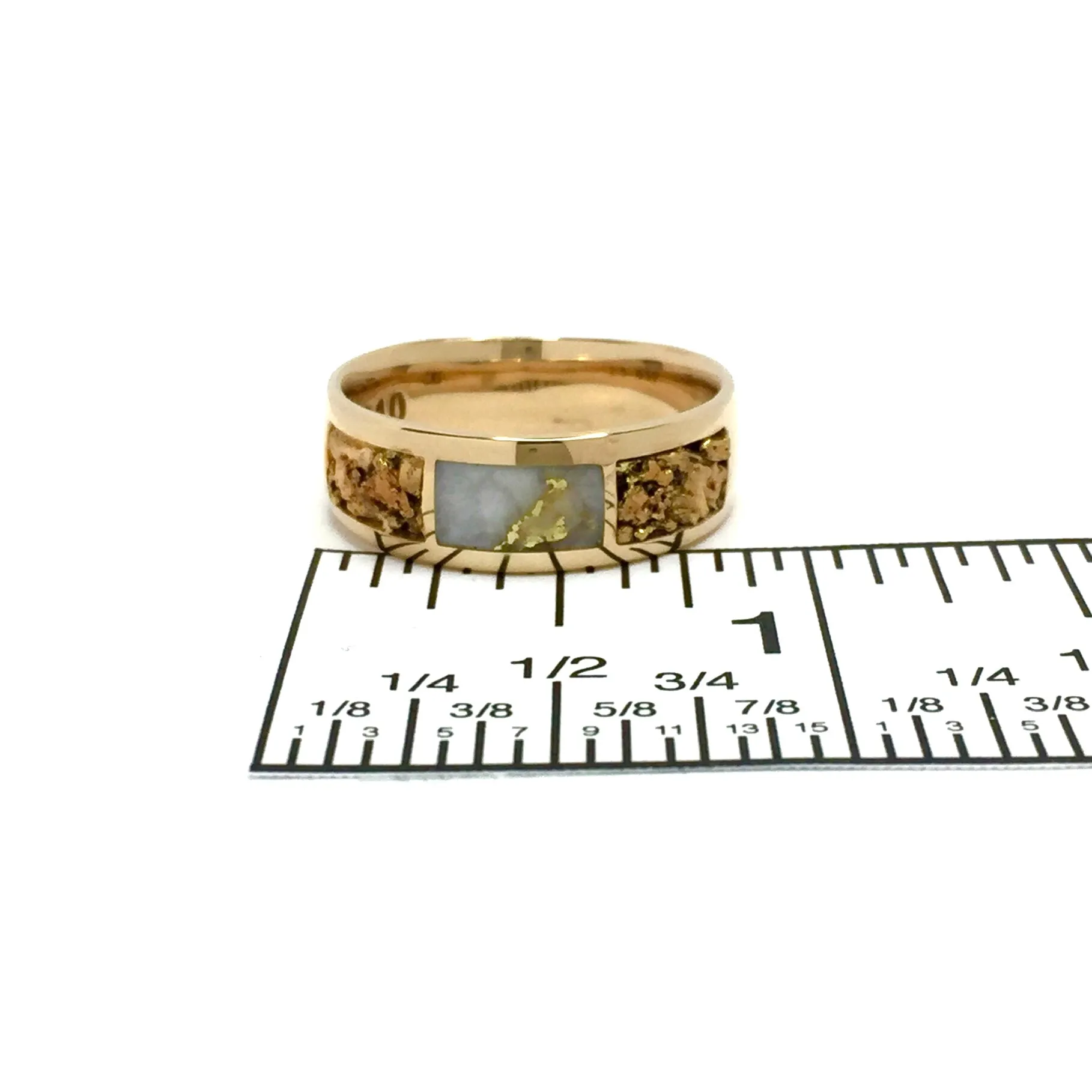 Gold Quartz Ring Rectangle Inlaid Center with Natural Nugget Sides