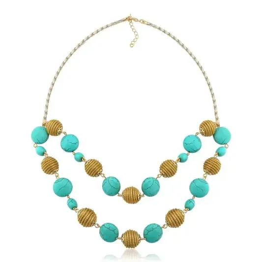 Golden Grass and Turquoise Howlite Spheres Necklace