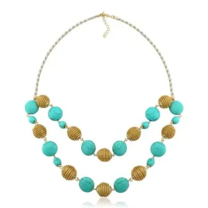 Golden Grass and Turquoise Howlite Spheres Necklace