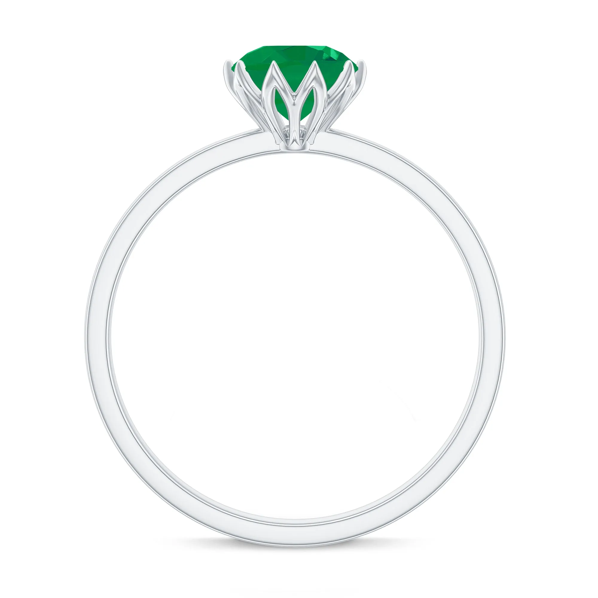 Green Emerald Solitaire Ring in Lotus Basket Setting