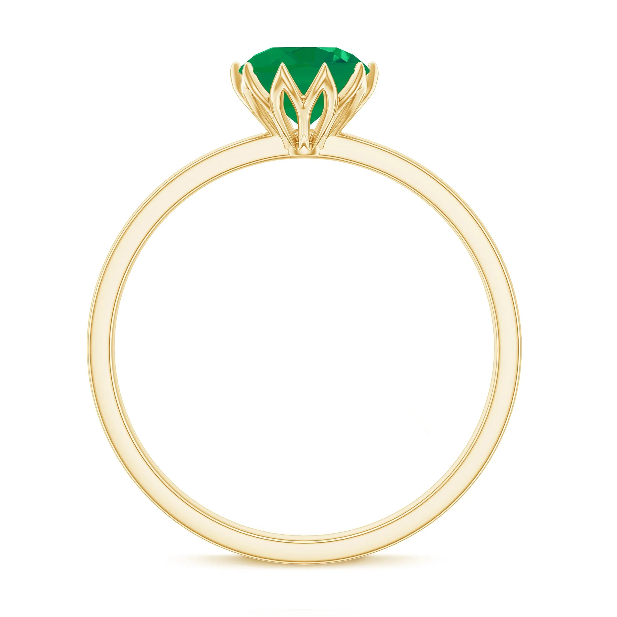 Green Emerald Solitaire Ring in Lotus Basket Setting