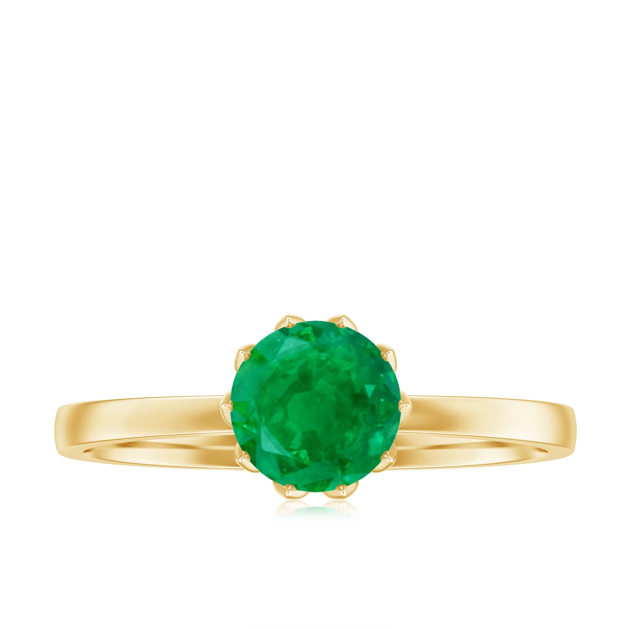 Green Emerald Solitaire Ring in Lotus Basket Setting