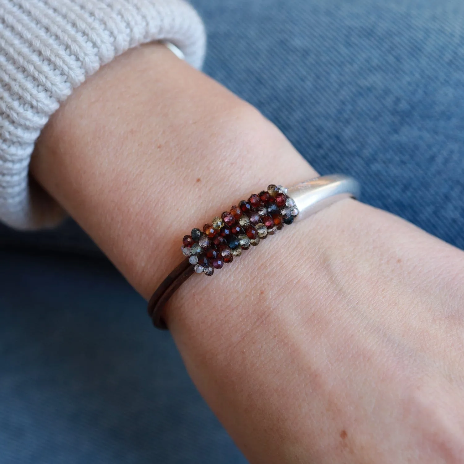 Hand Stitched Multi-Faceted Shaded Spinel Bracelet