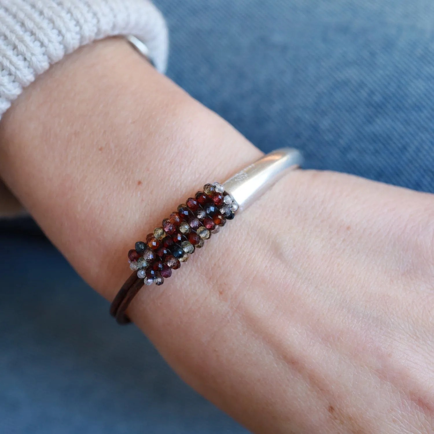 Hand Stitched Multi-Faceted Shaded Spinel Bracelet