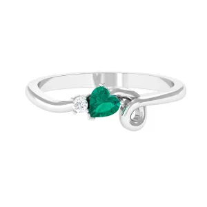 Heart Shape Emerald and Diamond Twisted Promise Ring for Her