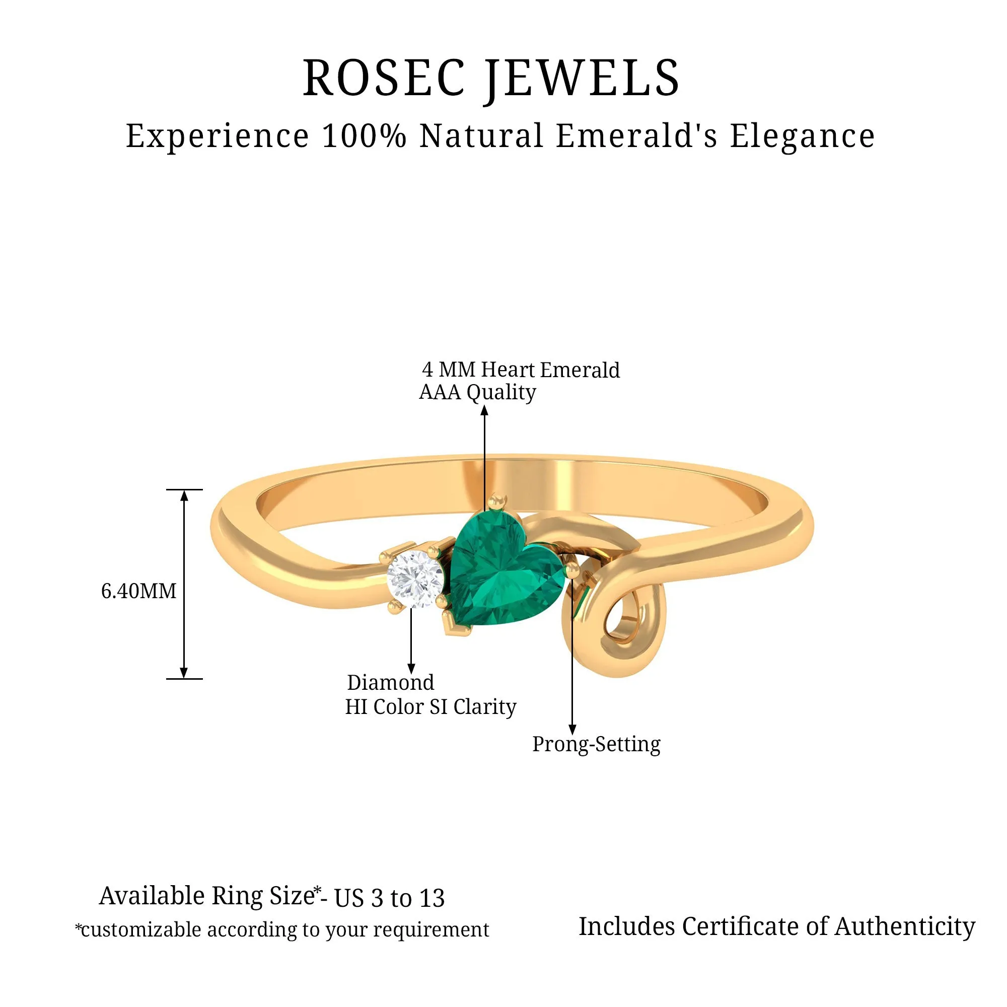 Heart Shape Emerald and Diamond Twisted Promise Ring for Her