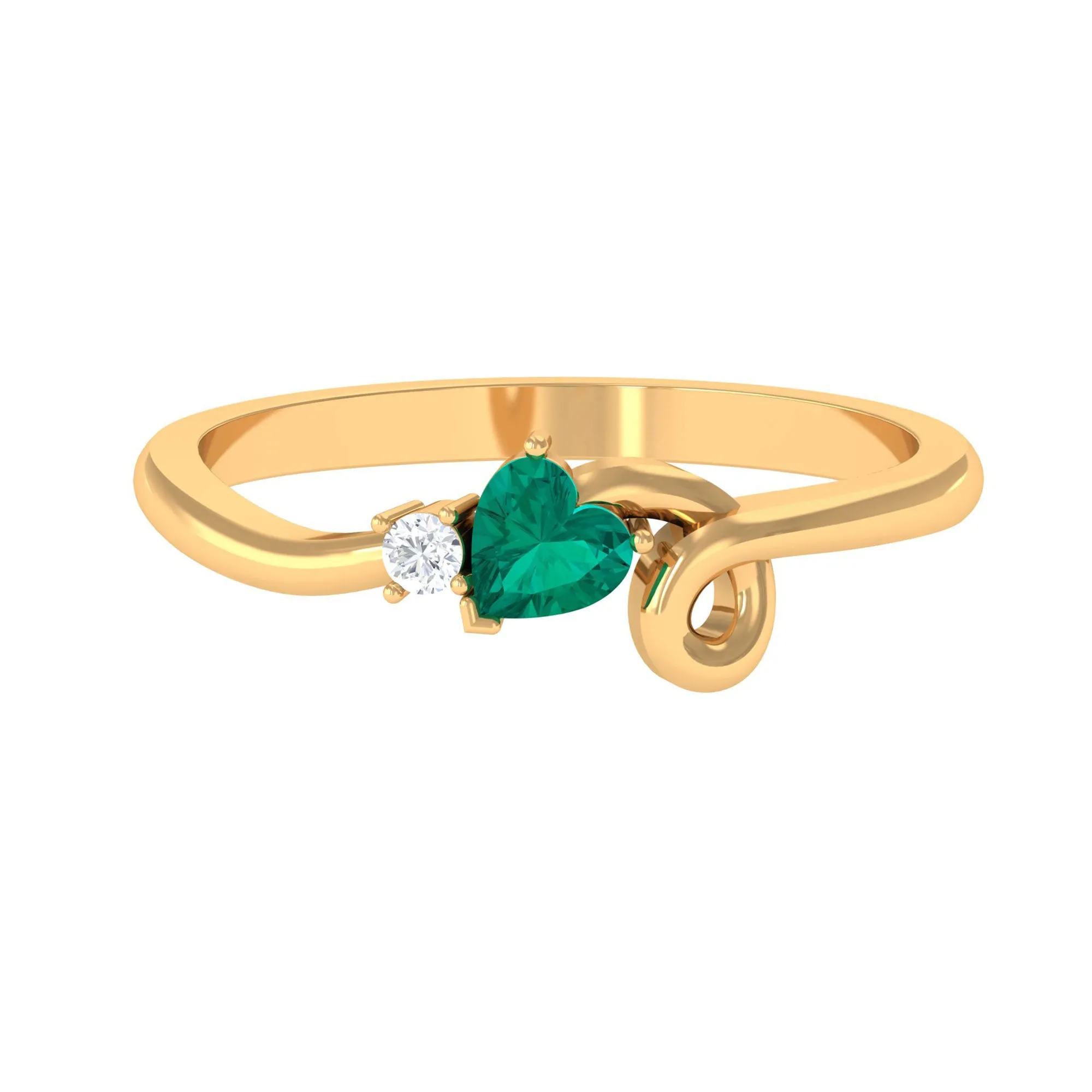 Heart Shape Emerald and Diamond Twisted Promise Ring for Her