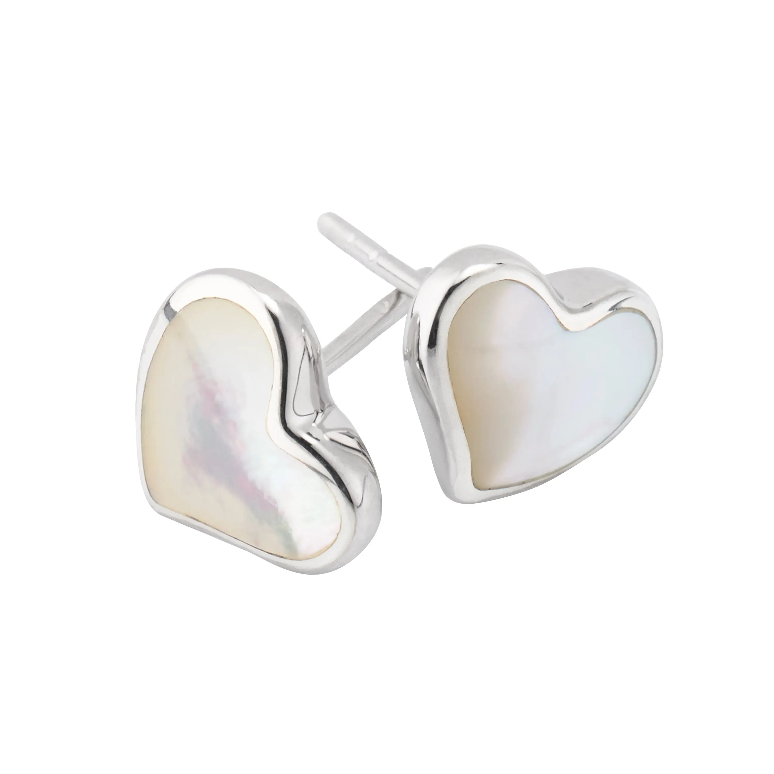 Heart Stud Sterling Silver Gemstone Inlay Earrings