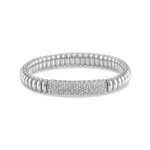 Hulchi Belluni 18K White Gold Wide Diamond Tresore Stretch Bracelet