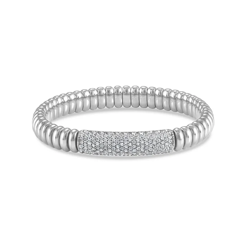 Hulchi Belluni 18K White Gold Wide Diamond Tresore Stretch Bracelet