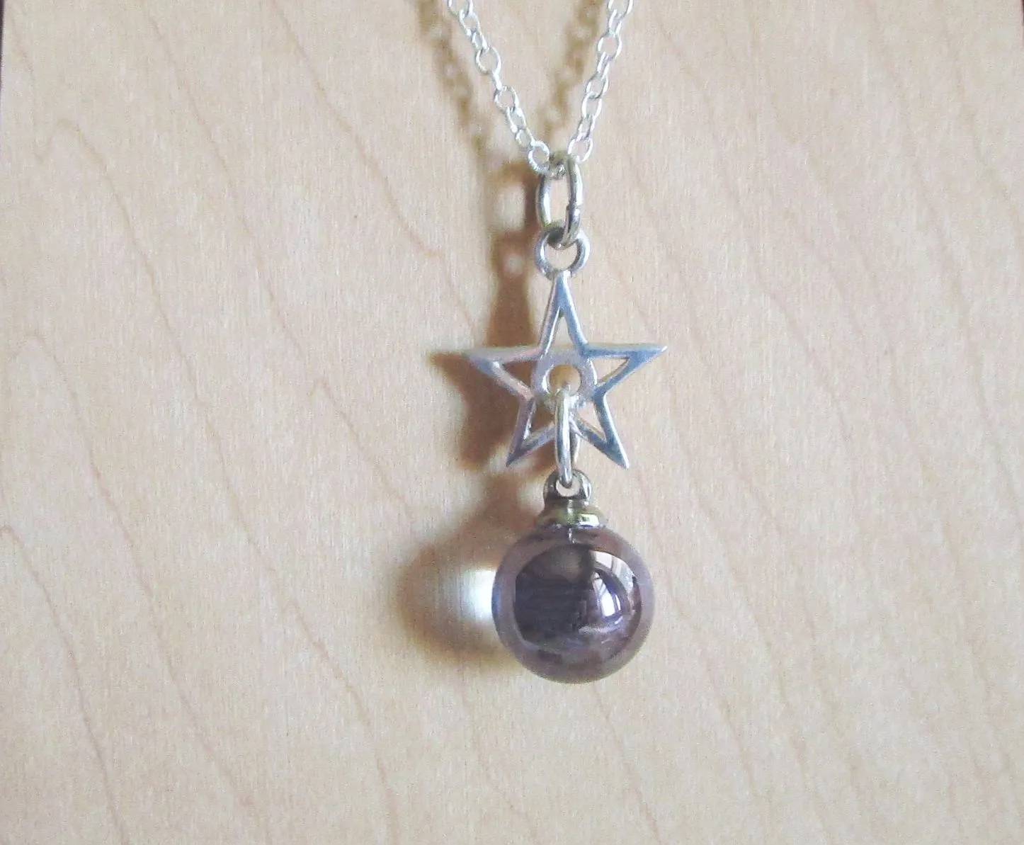 Indigo Aura Quartz Crystal Ball Silver Star Pendant Necklace