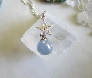 Indigo Aura Quartz Crystal Ball Silver Star Pendant Necklace