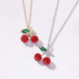 Inlaid Zircon Cherry Necklace Temperament Wild Red Cherry Clavicle Chain