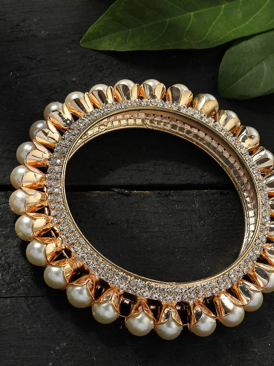 Johar Kamal Trendy American Diamond and Pearls Design Bangles Jkbangles_003