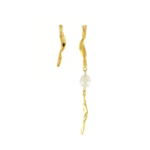 Joy Waterproof Organic Pearl Link Earring 18K Gold Plating