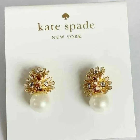 Kate Spade Loves Me Flower & Pearl Stud Earrings NWT