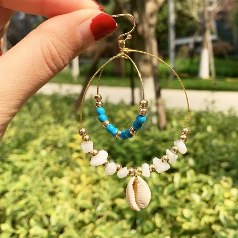 Kezzi Bohemian Turquoise Shell Drop Earrings