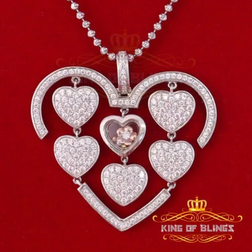 King Of Bling's Many White Hearts Sterling Silver Floating Pendant Iced Out with Cubic Zirconia