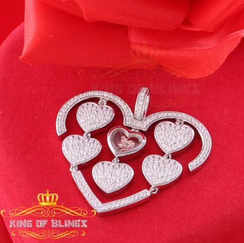 King Of Bling's Many White Hearts Sterling Silver Floating Pendant Iced Out with Cubic Zirconia