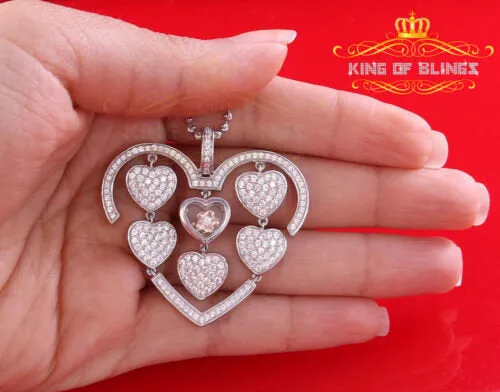 King Of Bling's Many White Hearts Sterling Silver Floating Pendant Iced Out with Cubic Zirconia