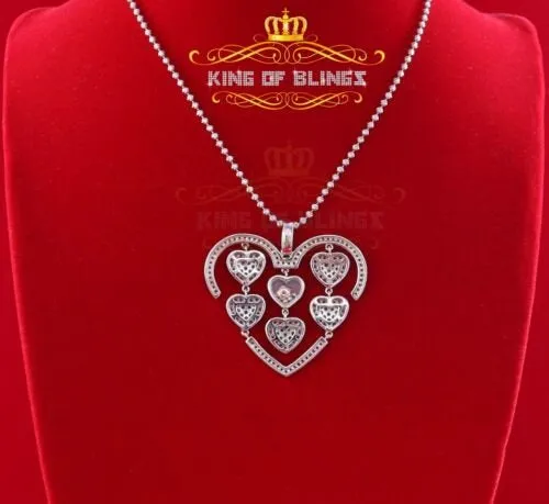 King Of Bling's Many White Hearts Sterling Silver Floating Pendant Iced Out with Cubic Zirconia