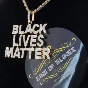 King Of Bling's Yellow Sterling Silver BLACK LIVES MATTER Sign Pendant 6.37ct Cubic Zirconia