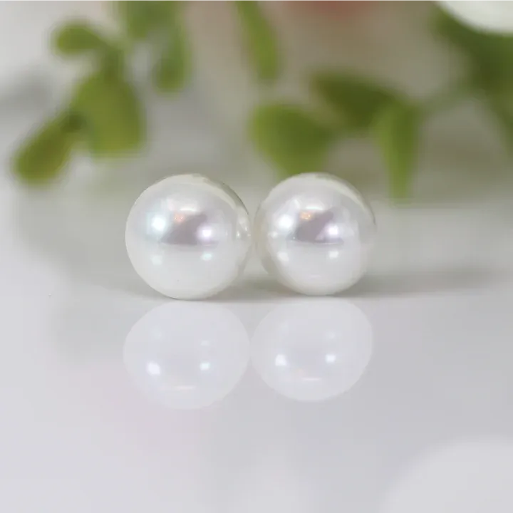 Korean Half-Round Shell Pearl Earrings - Elegant and Unique