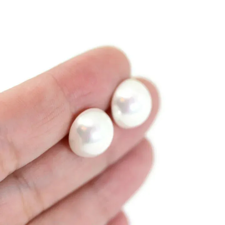 Korean Half-Round Shell Pearl Earrings - Elegant and Unique