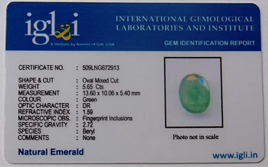 Lab Certified Columbian Emerald (Panna) 5.65 Carat