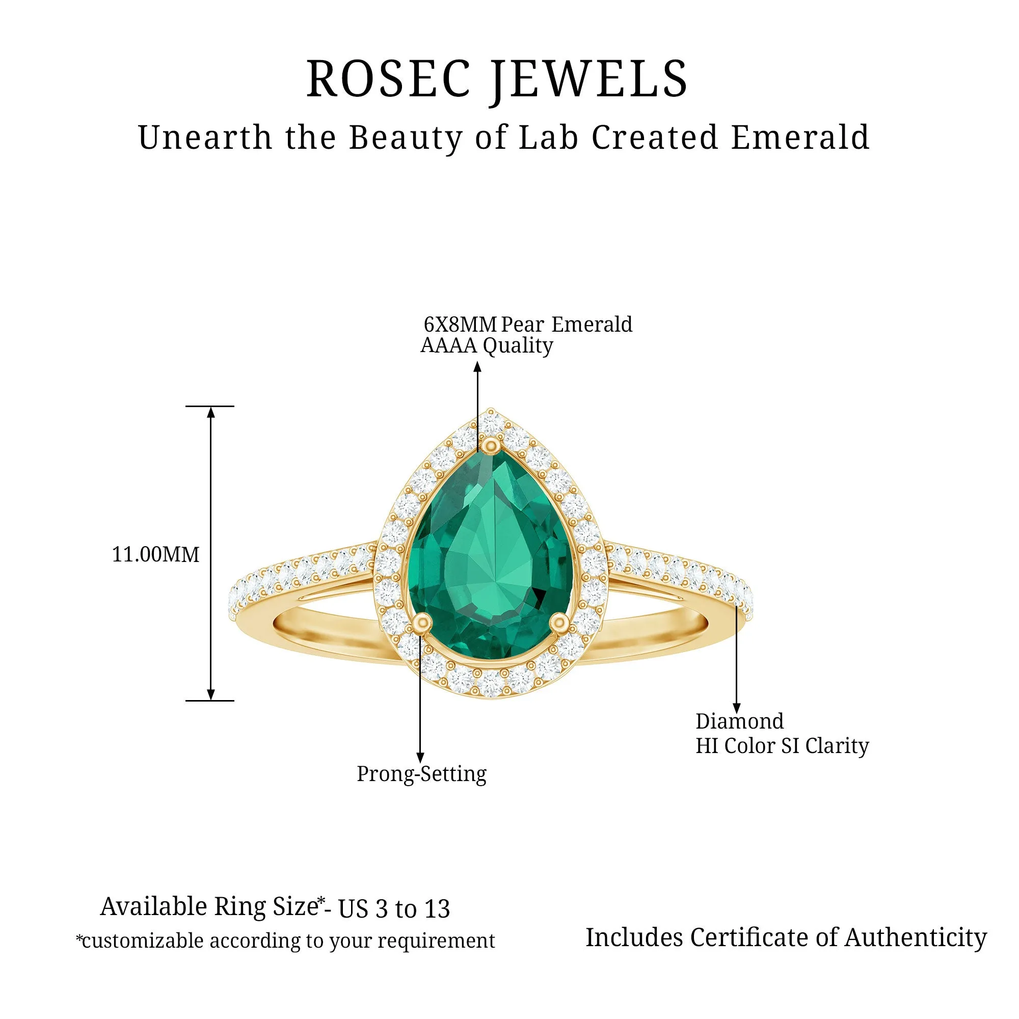 Lab Grown Emerald Engagement Ring with Diamond Halo