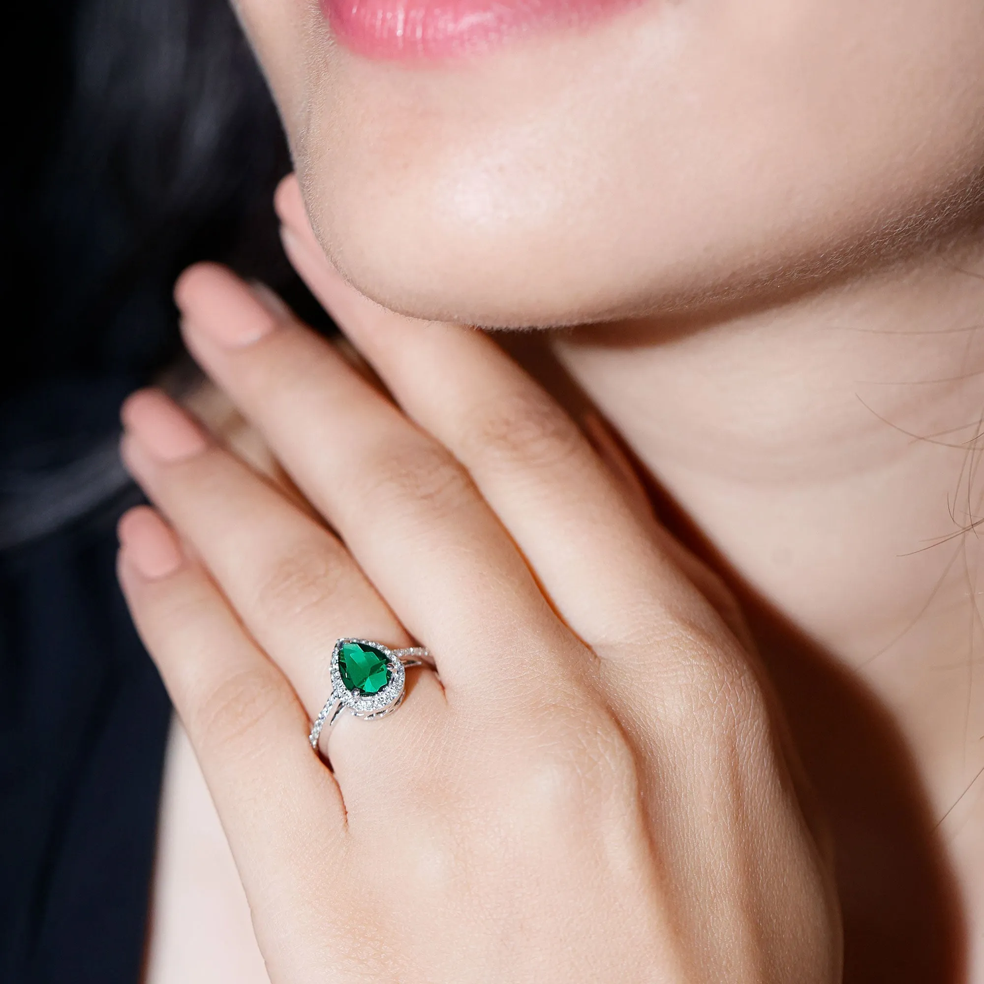 Lab Grown Emerald Engagement Ring with Diamond Halo