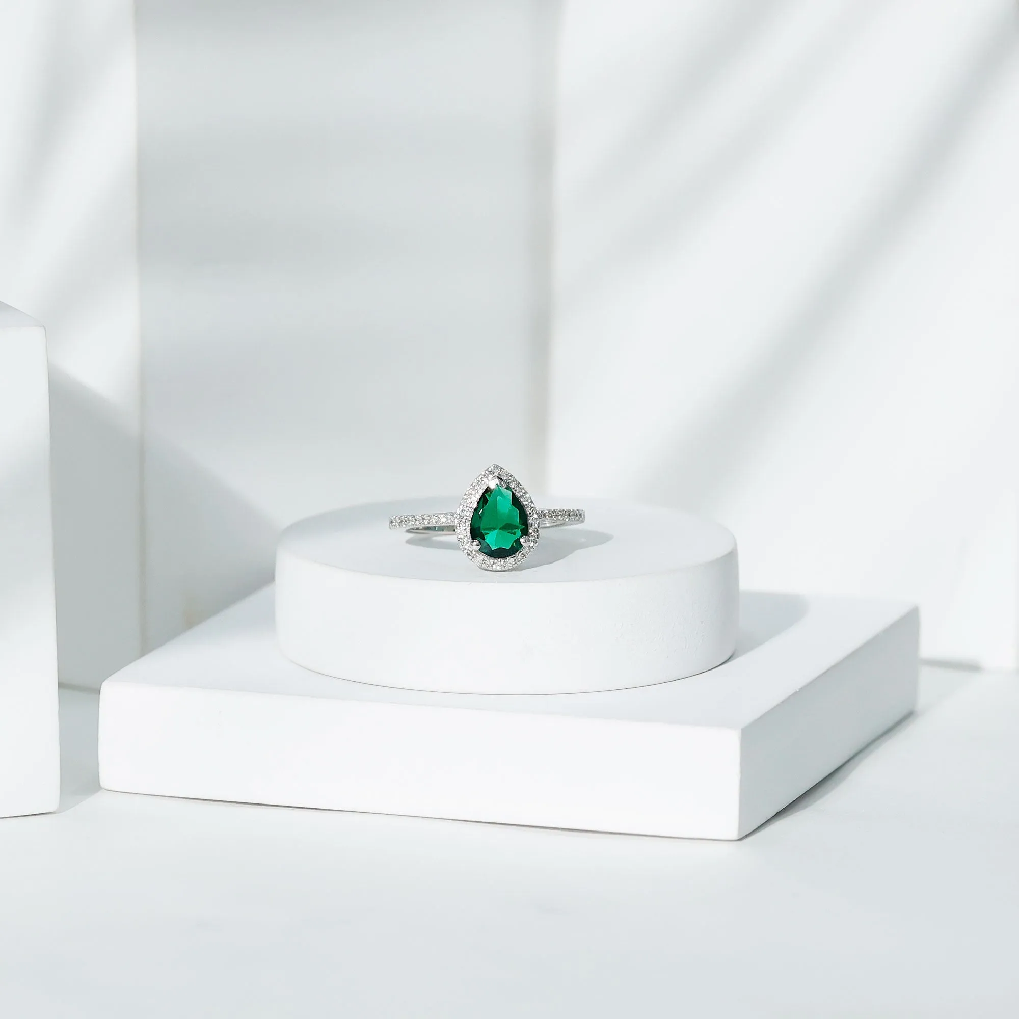 Lab Grown Emerald Engagement Ring with Diamond Halo