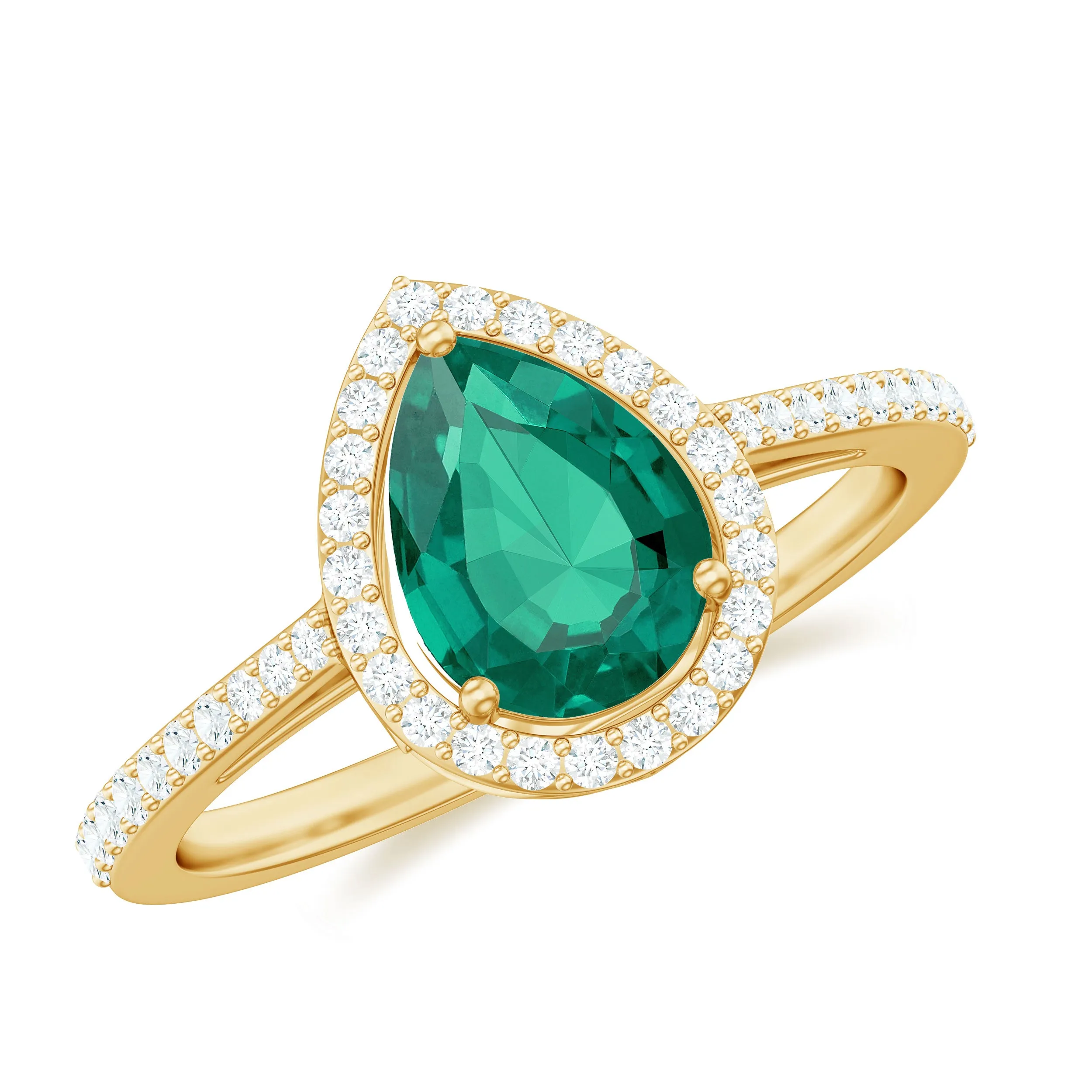 Lab Grown Emerald Engagement Ring with Diamond Halo