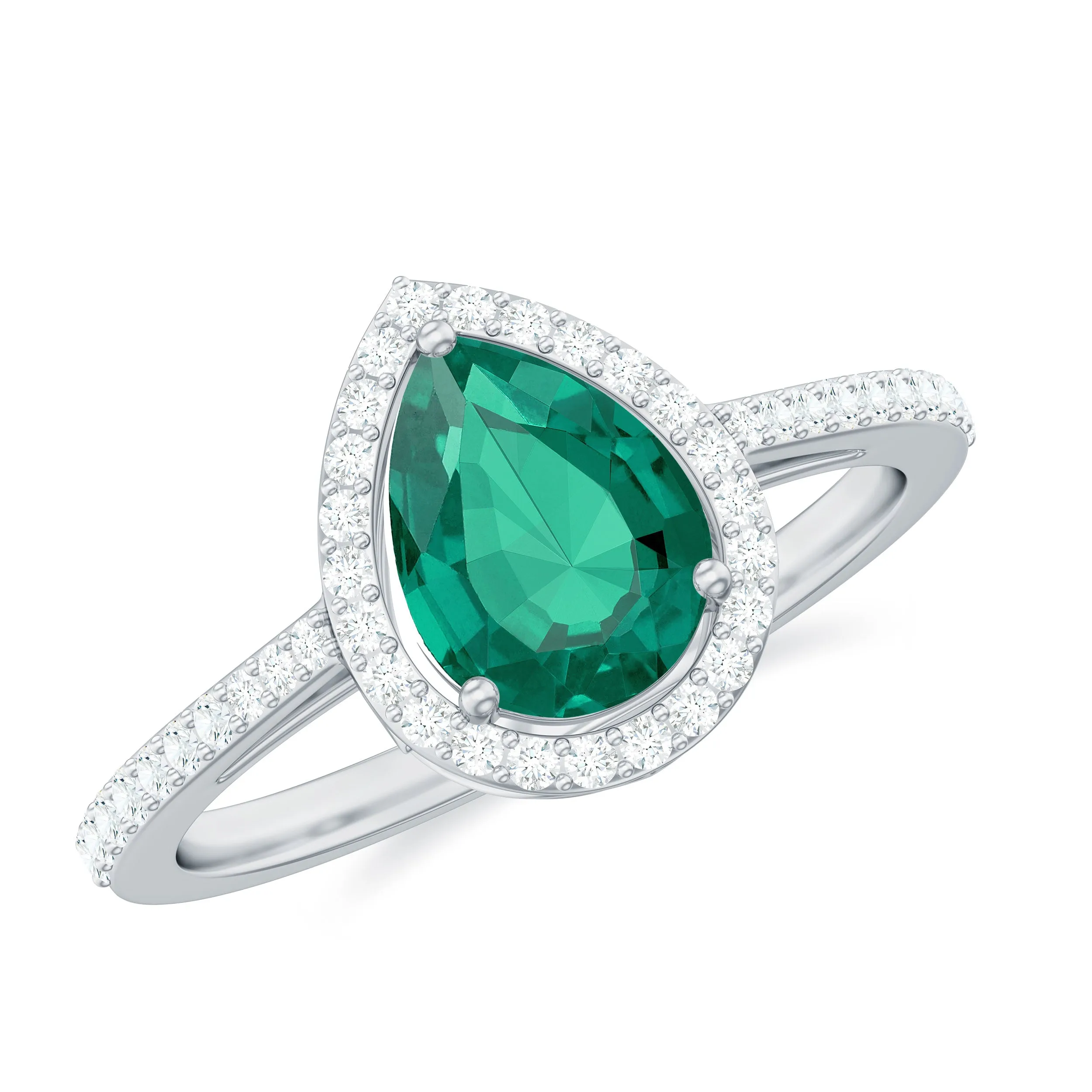 Lab Grown Emerald Engagement Ring with Diamond Halo