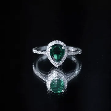 Lab Grown Emerald Engagement Ring with Diamond Halo