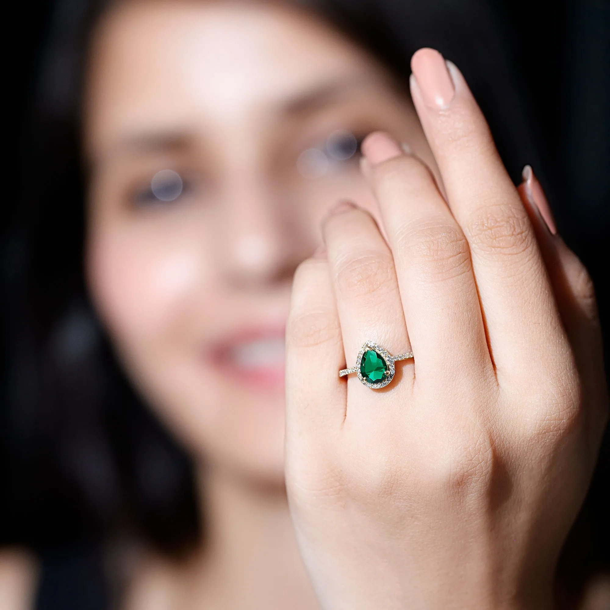 Lab Grown Emerald Engagement Ring with Diamond Halo