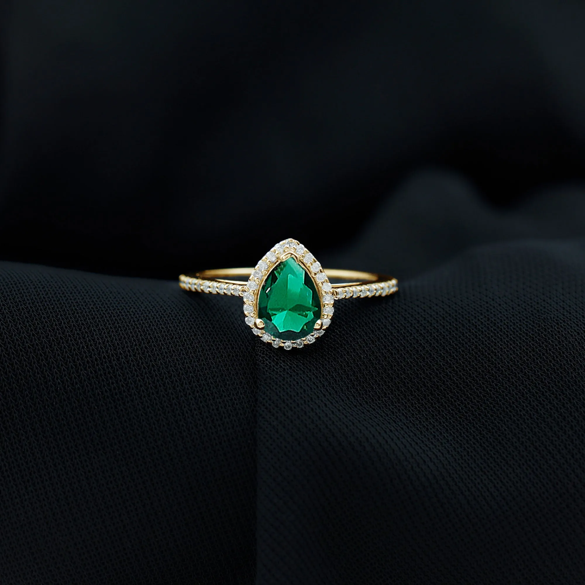 Lab Grown Emerald Engagement Ring with Diamond Halo