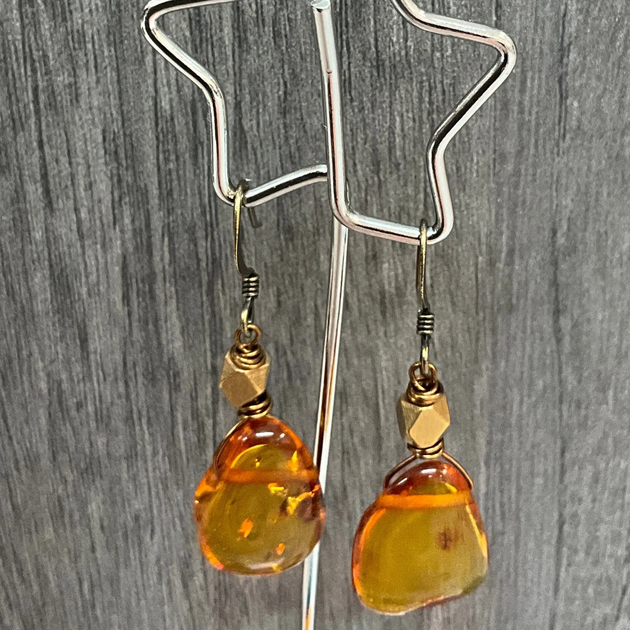 Large Amber and Brass Earrings