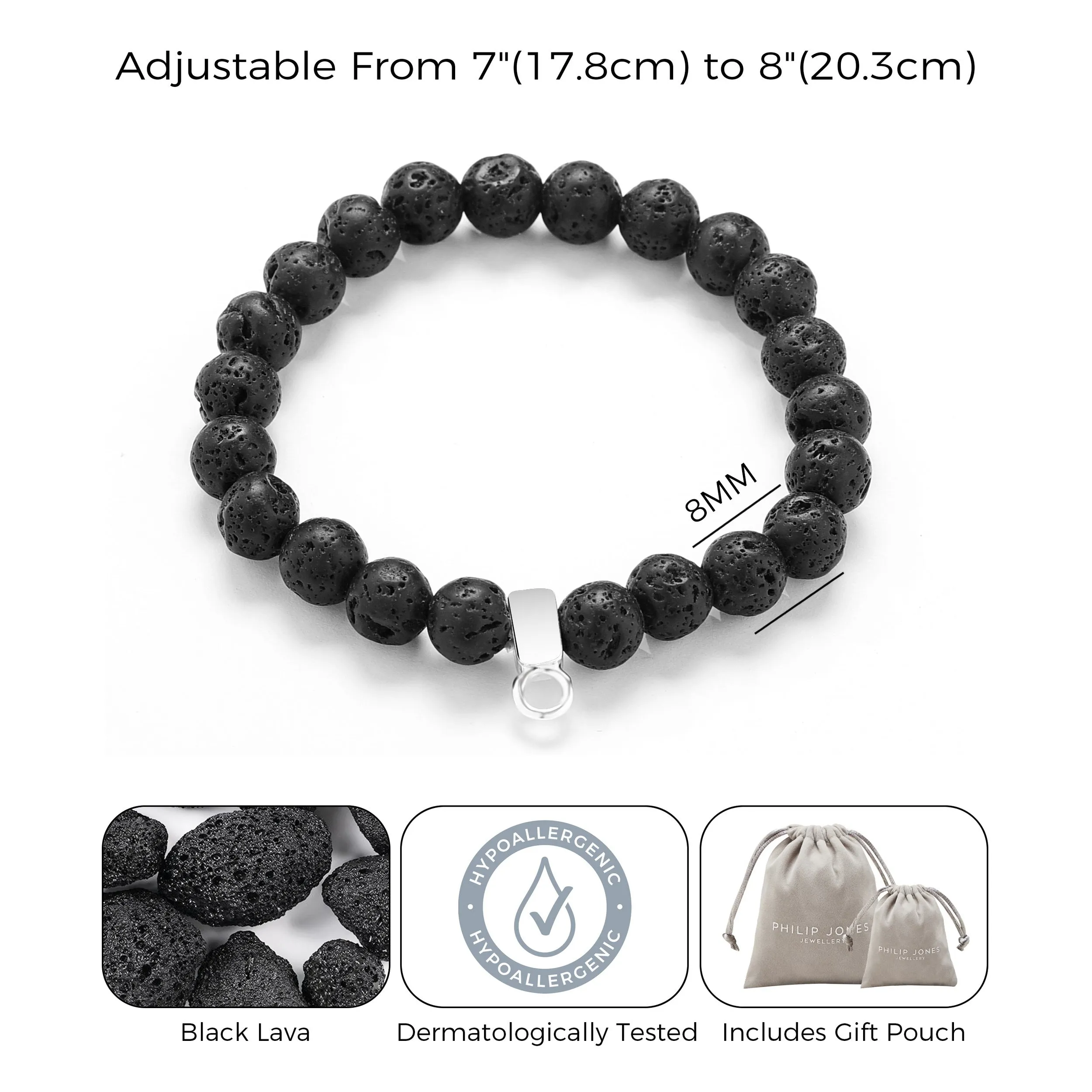 Lava Rock Gemstone Stretch Bracelet with Charm Created with Zircondia® Crystals