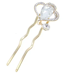 LUX Zircon & Czech Rhinestone Crown Small 2-Prong Bridal Hair Stick Fork