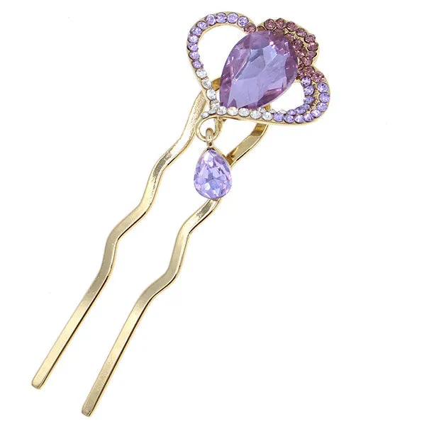 LUX Zircon & Czech Rhinestone Crown Small 2-Prong Bridal Hair Stick Fork