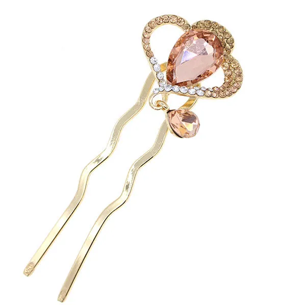 LUX Zircon & Czech Rhinestone Crown Small 2-Prong Bridal Hair Stick Fork