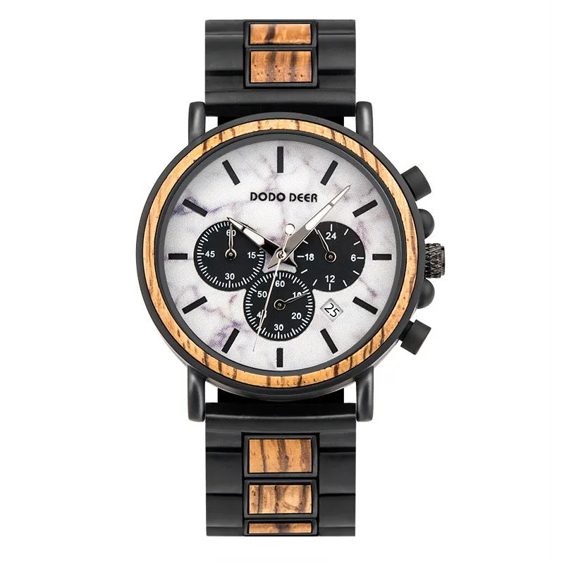 Luxury Wood Stainless Steel Men Watch Stylish Wooden