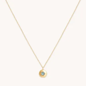 March Aquamarine Birthstone Necklace in Solid Gold