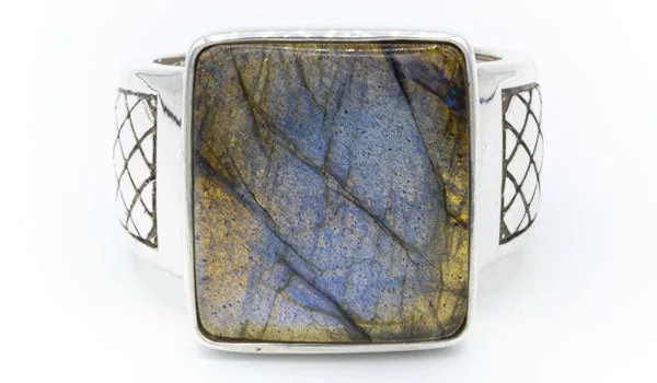 Men's Sterling Silver Labradorite Gemstone Signet Ring