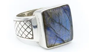 Men's Sterling Silver Labradorite Gemstone Signet Ring