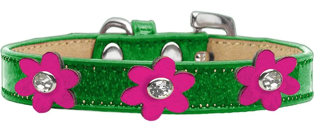 Metallic Flower Ice Cream Collar Emerald Green With Metallic Pink Flowers Size 18