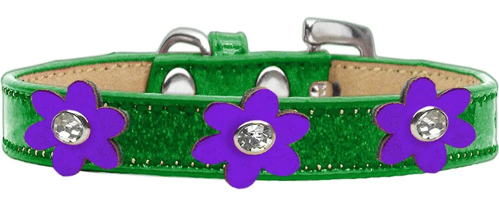 Metallic Flower Ice Cream Collar Emerald Green With Metallic Purple Flowers Size 10